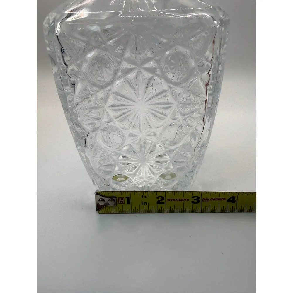 Vintage Clear Glass Square Liquor Decanter with Starburst Diamond Cut Pattern
